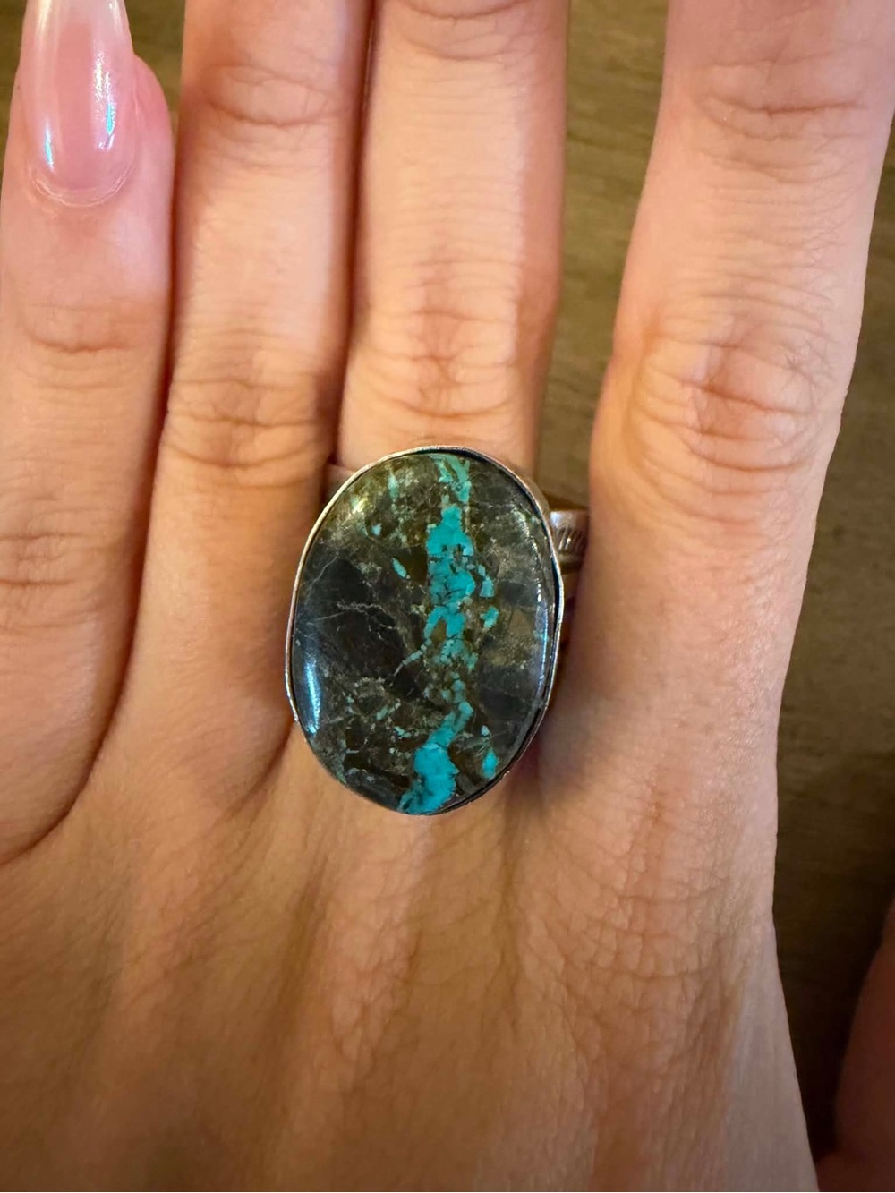 Navajo sterling silver  blk jack turquoise ring adjustable